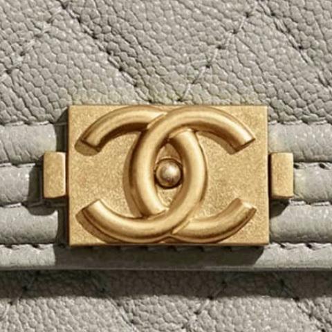 19SS☆CHANEL☆ボーイ キャビア×ゴールド 三つ折り財布/グレー 9071917